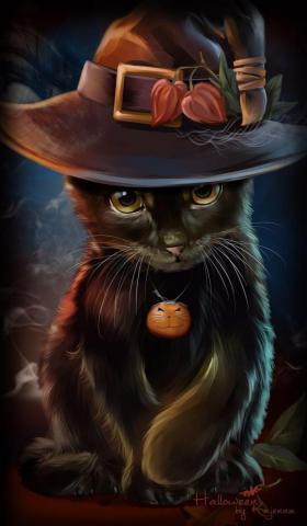 Black Halloween Cat Best Wallpaper HD Art