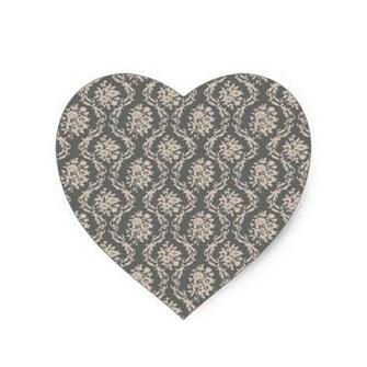 Peach On Grey Floral Wallpaper Scroll Heart Sticker