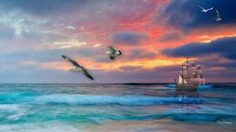 Sail Boat Sailing Sea Sunset Tall Ship Full HD Wallpaper