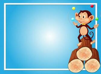 Blue Background Template With Monkey Juggling Balls