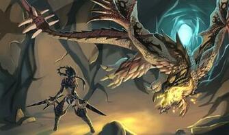 Woman Warrior Fighting The Dragon Wallpaper Glass