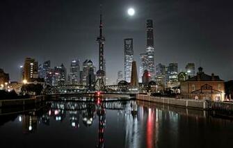 Wallpaper China City Shanghai Bridge Night Lights