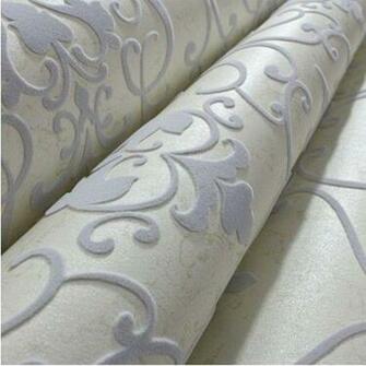 Velvet Flocked Grey Black Modern Damask Wallpaper For Bedding Sound