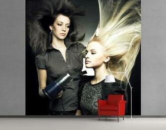 Mural Beauty Salon Wallpaper Fleece Woman Hair Hairdrier Blond