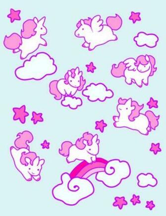 Illustration Art Chibi Cute Rainbow Stars Pink Clouds Unicorn Pegasus