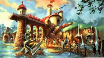 Amusement Park Concept Art Waterfalls Ariel Mermaid Disney Wallpaper