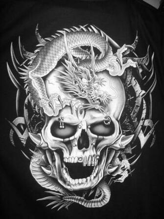 Dragon Skull Black And White By Leggyboy