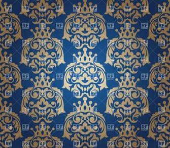 Seamless Golden And Blue Damask Wallpaper Royalty