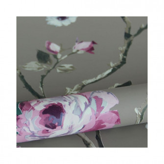 Wallpaper Flowers Taupe And Lilac Purple