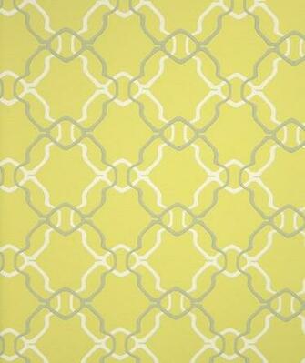 Acid Yellow Wallpaper With Geometric Design In Cream And Grey