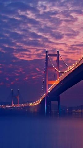 Bridge Night Lights Purple Android Wallpaper Aesthetic