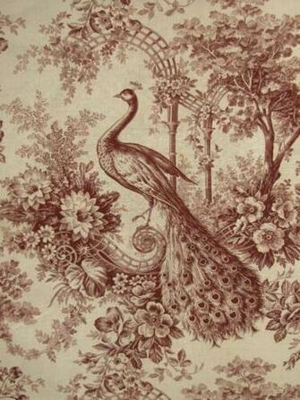 Antique French Toile C1890 Peacock Linen Cotton Blend