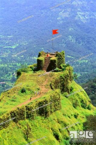 Of Saffron Flag At Pratapgad Mahabaleshwar Maharashtra