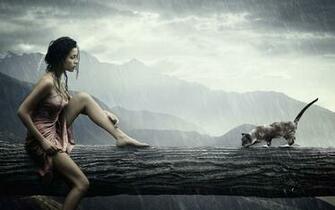 Girls In Rain Wallpaper Cat Alone Chainimage