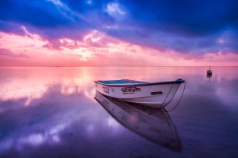 Boat Beach Seashore Reflection Sunset Wallpaper HD Photography 4k Image