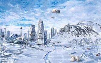 Wallpaper Planet World Winter Snow City Science Fiction