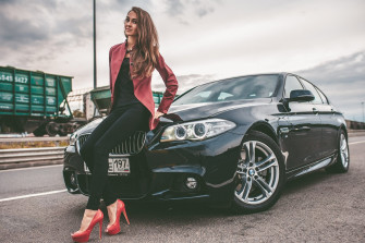 Bmw 528i Girl Legs Model Woman Hair Car Road Wallpaper