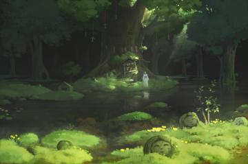 Anime Girl Forest Water Trees Traditional