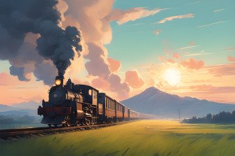 Ai Art Oil Painting Train Nature Lawn Drawing HD By