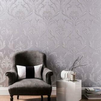 Boutique Oxford Embellished Damask Silver Grey Wallpaper