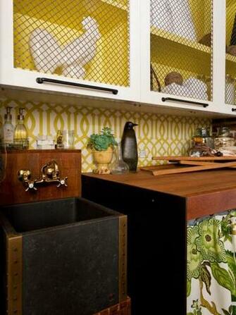 Green Trellis Wallpaper Laundry Room Farmhouse Sink Designers