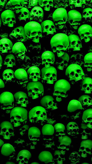 Skulls On Fire Green Wallpaper