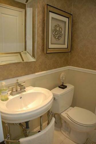 Powder Room After Classic Wallpaper Above The Chair Rail To Give