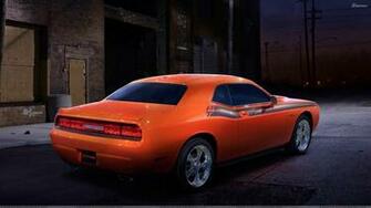 Dodge Challenger Rt Classic In Orange Side Back Pose Wallpaper