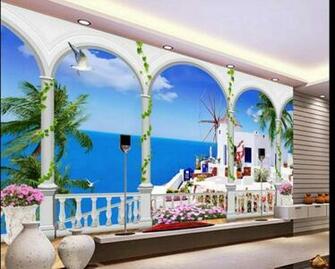 Wall Mural 3d Blue Sky And White Clouds Santorini Wallpaper