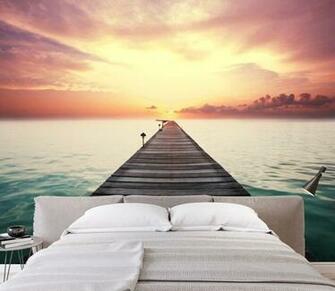 3d Sunset Wood Bridge Sea Aj Wallpaper Kamar Tidur In