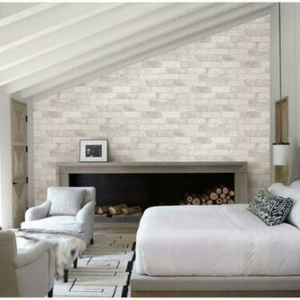 Brewster White Reclaimed Bricks Rustic Wallpaper Sample