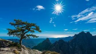 Sun Shining On Mountains In Corsica France Wallpaper And