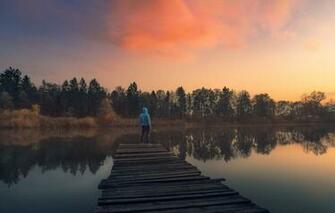 Wallpaper Twilight Trees Sunset Clouds Lake Man Dusk