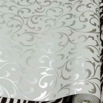 Light Grey Reflective Silver Embossed Luxury Velvet Wallpaper 10m Roll