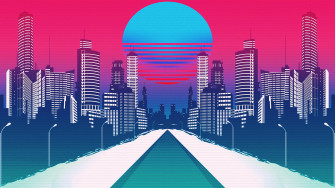 Minimalist Neon City Landscape Digital Art 4k Wallpaper