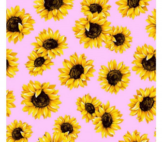 Sunflower Light Pink Background Cotton Quilting Fabric
