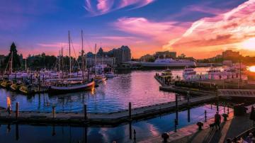 Photo Canada Victoria British Colombia Ships Sunrise And