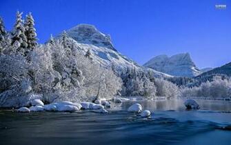 HD Mountain River In Winter Wallpaper