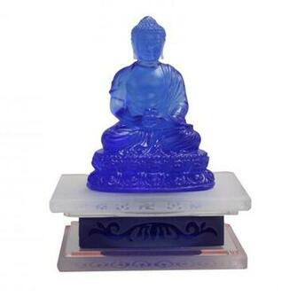 Crystal Glass Liuli Pate De Verre Blue Color Lotus Flower Buddha