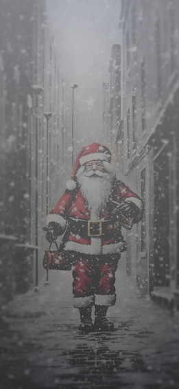 Christmas Santa In Snowy City Wallpaper