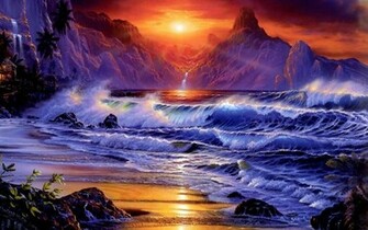 Sunsets Ocean Wallpaper Waves Fantasy Art
