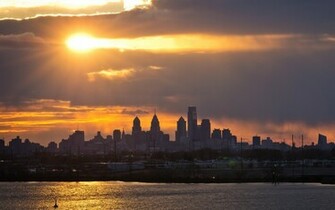 Skylines Philadelphia Lakes Rivers Sky Clouds Sunset Sunrise Wallpaper
