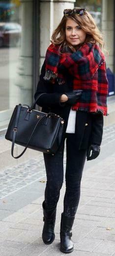 Zara Plaid Scarf Black