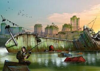 Boats Fishing Water Flooding Rod Abandonment Wallpaper