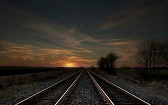 Track Field Sunset Evening Trees Railroad Wallpaper Background