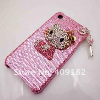 New Bling Shiny Pink Hello Kitty Rhinestone With Key Heart