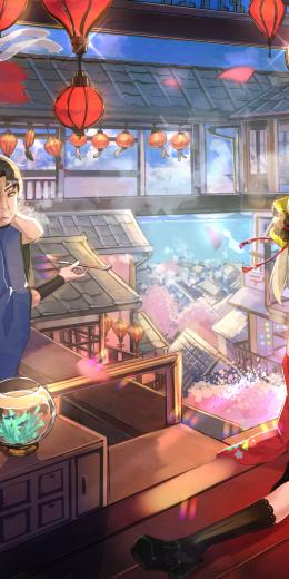 Anime Old Man Girl Scenic Traditional
