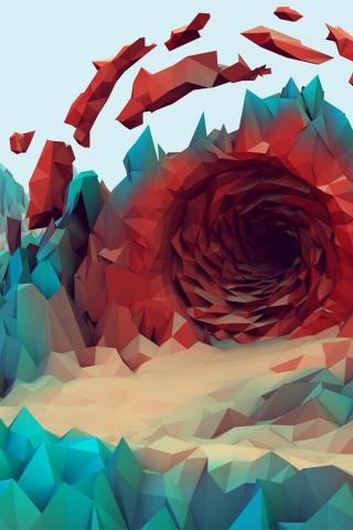 Low Poly Mountains Tunnel iPhone Wallpaper