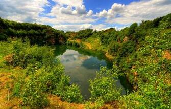 England Lancashire Lake Greens Bushes Branches Clouds Wallpaper