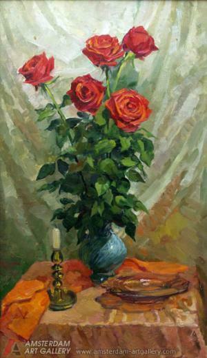 Painting Red Roses Art Sale Realism Flowers